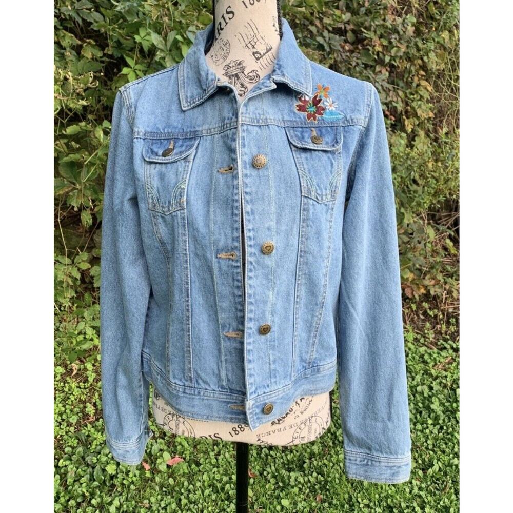 Vintage Simply Irresistible embroidered floral button up Light blue jean jacket